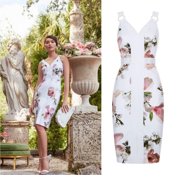 Ted Baker | Floral fitted white dress | Size 1 - Picture 1 of 11